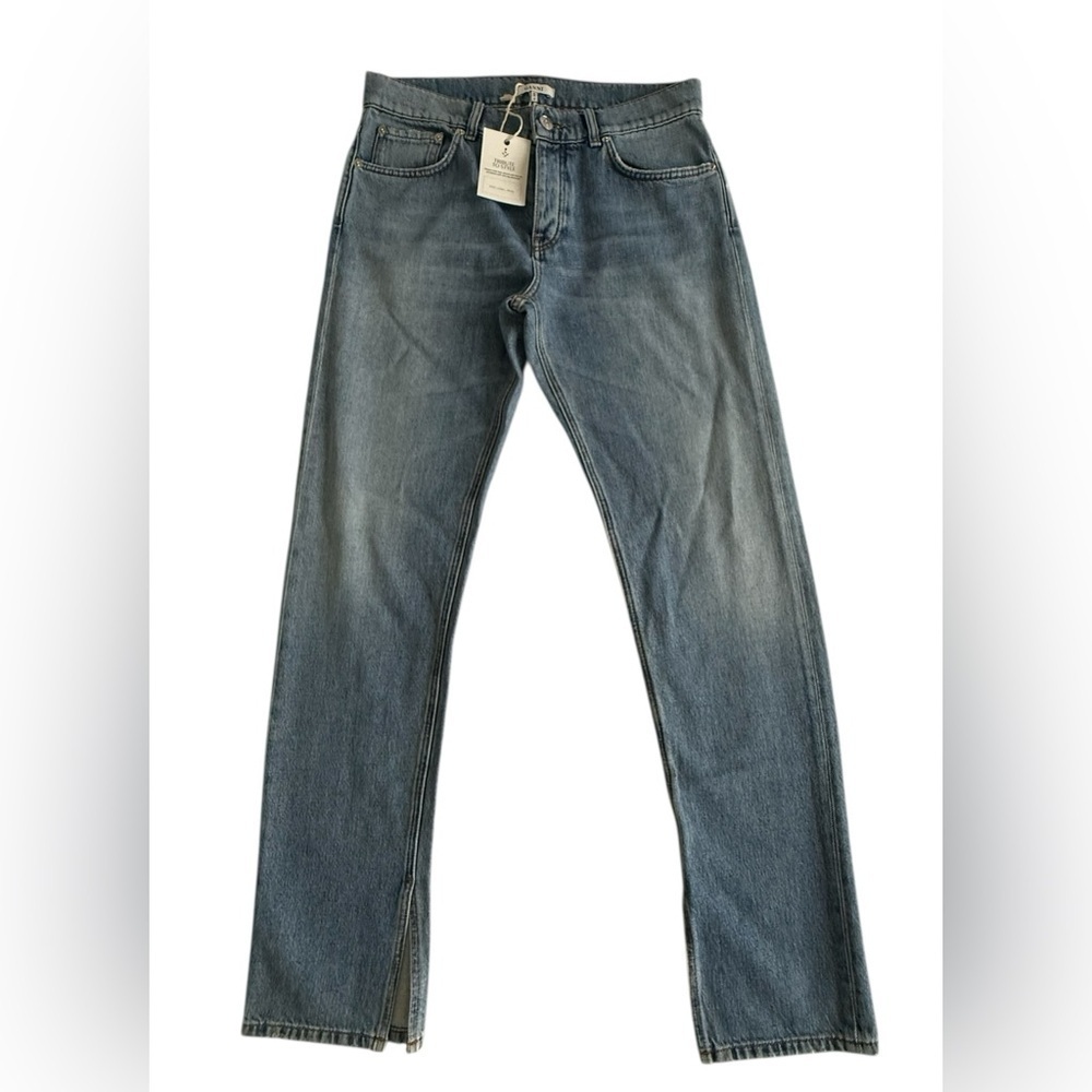 GANNI Straight Leg Jeans Ankle Slit Hem Made in Italy Size 29 Blue Denim NWT